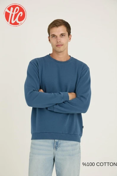 Kly Unisex Relax Fit Rahat Kesim %100 Pamuklu Yumuşak Dokulu Şardonsuz Bisiklet Yaka Sweatshirt - Resim 12