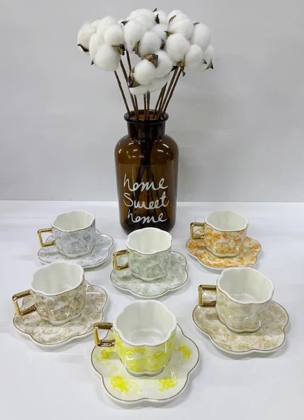 Porselen Kahve Takımı 6 Kişilik | Özel Tasarım, 6 Farklı Renk | 90 ml ürün görseli 1