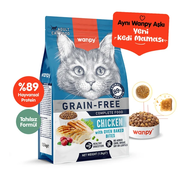Wanpy Tavuklu Tahılsız Yetişkin Kedi Maması  Yetişkin (1 - 7 Yaş) Hayır 1.5 Kg ürün görseli 1