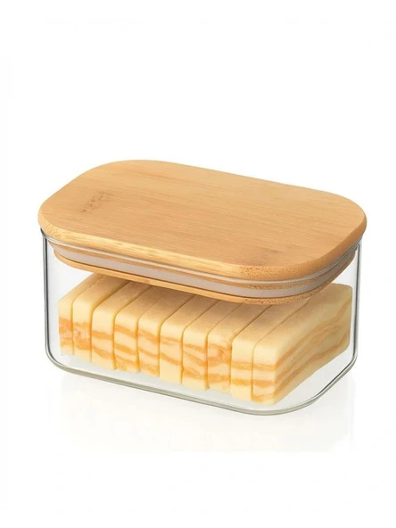 Mien MEN 3H14 Mest Bambu Kapaklı Cam Kahvaltılık 12x6 cm ürün görseli 1