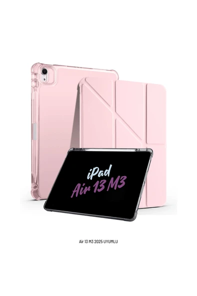 iPad Air 13 inç 2025 M3 Çip Uyumlu Kalem Bölmeli Standlı Akıllı Fuchsia Trifolding Tablet Kılıfı ürün görseli 1