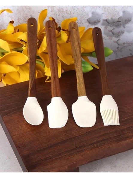 Mien MEN 1203 Akasya Ahşap Saplı Silikon Spatula Seti 4'lü 21x3,5 cm ürün görseli 1