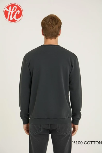 Kly Unisex Relax Fit Rahat Kesim %100 Pamuklu Yumuşak Dokulu Şardonsuz Bisiklet Yaka Sweatshirt - Resim 10