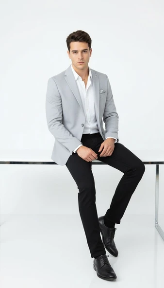 Erkek Açık Gri Blazer Ceket – Slim Fit, Şık ve Hafif Kumaş, Tek Düğmeli - Resim 2