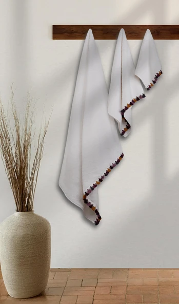 Pamuklu 3 Parça Premium Bohem Renkli Püsküllü Mutfak & El-Yüz & Banyo Havlusu Seti Baveno - Resim 4