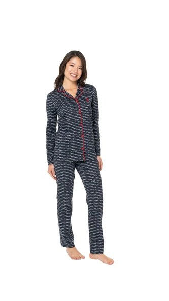 Us Polo Uzun Kol oydan Düğmeli Pijama Takım 20144 - Resim 2