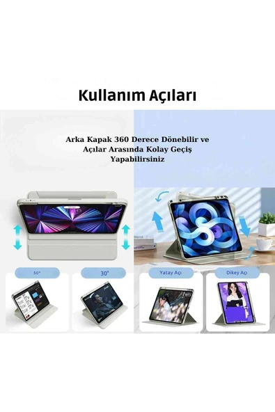 iPad Air 13 2025 M3 Çip Uyumlu 360° Dönebilen Yatay Dikey Standlı Fuchsia Pino Tablet Kılıfı - Resim 5