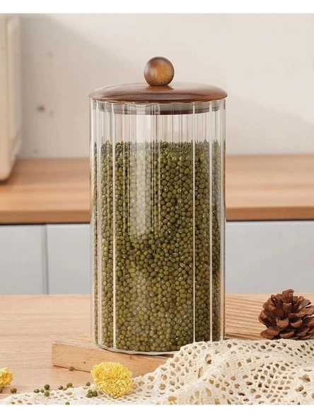 Mien MEN BOR084 Akasya Ahşap Kapaklı Cam Kavanoz 750 cc ürün görseli 1