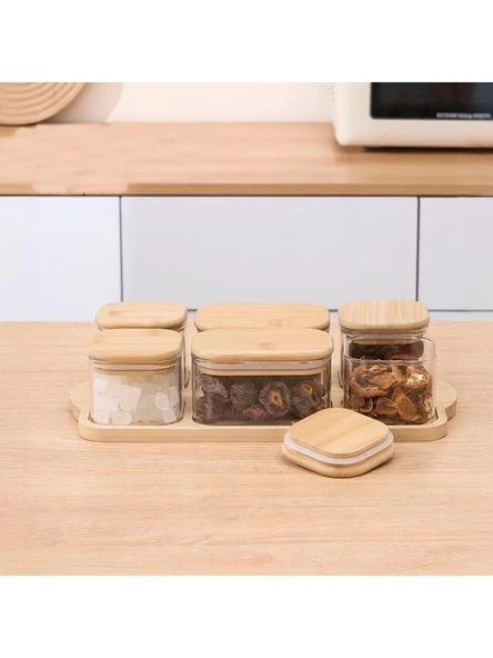 Mien MEN BOR047 Ahşap Kapaklı Cam Kahvaltılık Seti ürün görseli 1