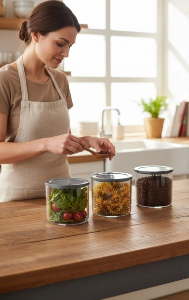 Paşabahçe 41521 basic 3 lü saklama kabı - cam kavanoz 620 cc. ürün görseli 1