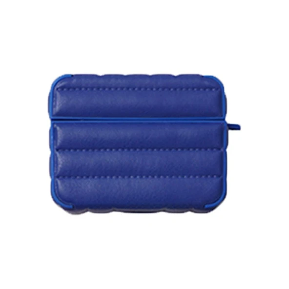 E2M AIRPODS 4 DERİ PUFF KILIF MAVİ - Resim 2