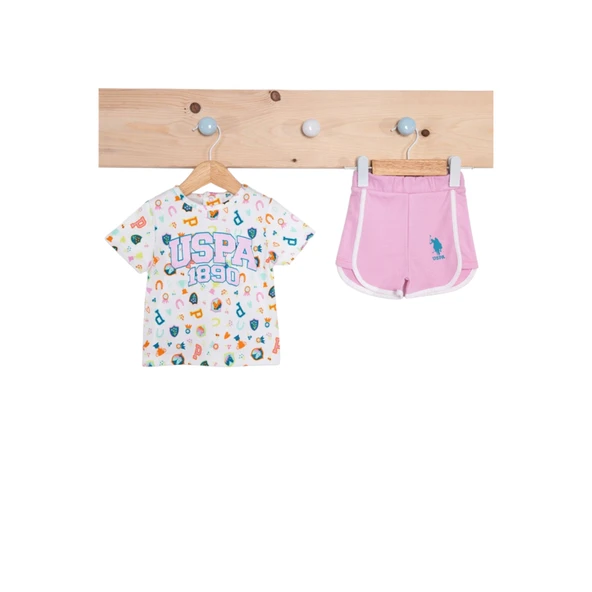Krem Pembe Kız Bebek Biyeli Şort Takım ürün görseli 1