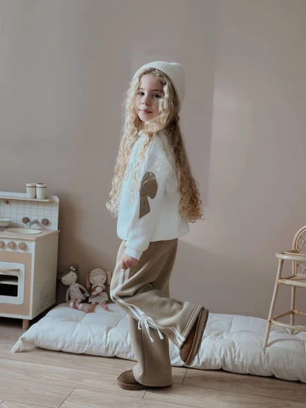 KIZ ÇOCUK ENJOY KOL FİYONK MODELLİ 3 İPLİK ŞARDONLU TAKIM - Resim 3