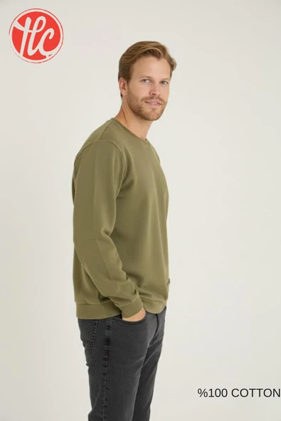 Kly Unisex Relax Fit Rahat Kesim %100 Pamuklu Yumuşak Dokulu Şardonsuz Bisiklet Yaka Sweatshirt - Resim 4