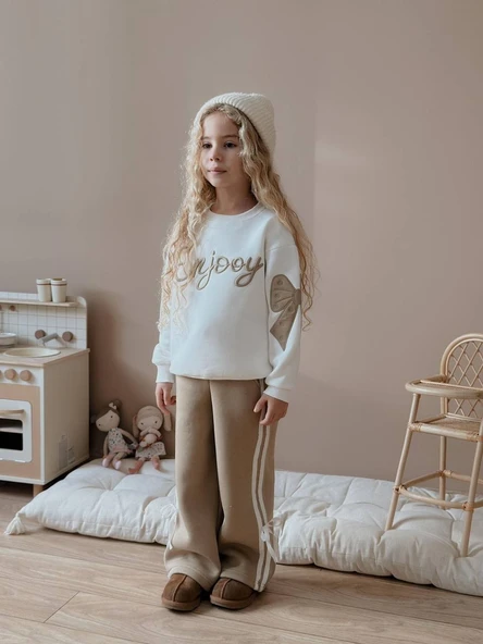 KIZ ÇOCUK ENJOY KOL FİYONK MODELLİ 3 İPLİK ŞARDONLU TAKIM - Resim 2