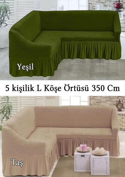 Upmall Bürümcük 5 kişilik Köşe Koltuk, Kanepe Örtüsü, Koltuk Kılıfı, Lastikli, Etekli, L Köşe 350 Cm ürün görseli 1