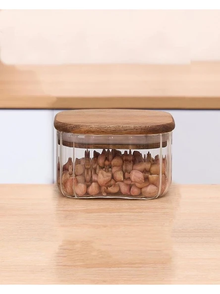 Mien MEN BOR062 Kare Bambu Kapaklı Cam Kavanoz 350 cc ürün görseli 1