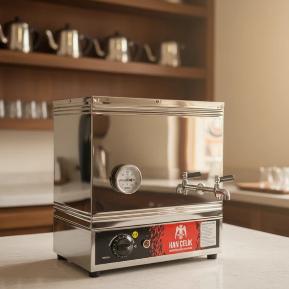 Han Çelik Çift Demlikli Endüstriyel Elektrikli Çay Kazanı - Sıcaklık Göstergeli ürün görseli 1