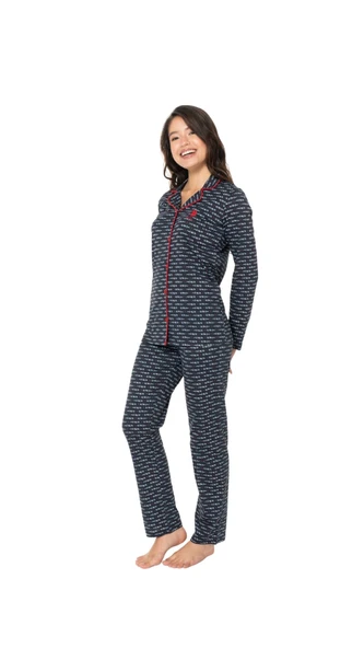 Us Polo Uzun Kol oydan Düğmeli Pijama Takım 20144 - Resim 3
