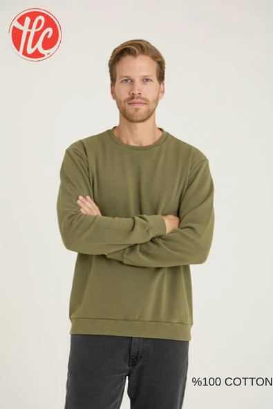 Kly Unisex Relax Fit Rahat Kesim %100 Pamuklu Yumuşak Dokulu Şardonsuz Bisiklet Yaka Sweatshirt - Resim 2