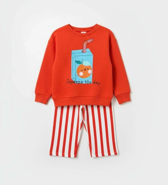 LUCCO MEYVE SUYU DESENLİ 3 İPLİK ŞARDONSUZ GENİŞ PAÇA EŞOFMAN TAKIMI ürün görseli 1