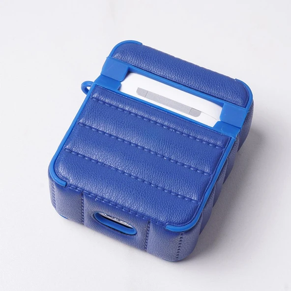 E2M AIRPODS 4 DERİ PUFF KILIF MAVİ - Resim 3