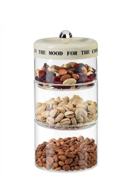 Mien MEN 3H08 Mest Kapaklı Cam Erzak Saklama Kabı 3 Katlı 12x13 cm ürün görseli 1