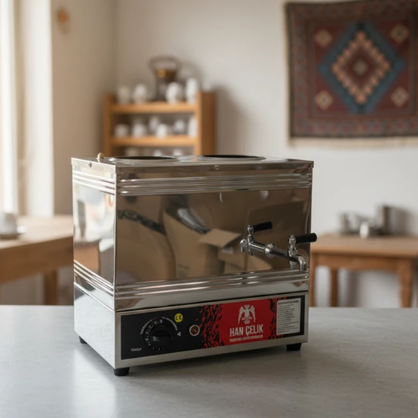 Han Çelik Çift Demlikli Endüstriyel Elektrikli Çay Kazanı - Resim 3