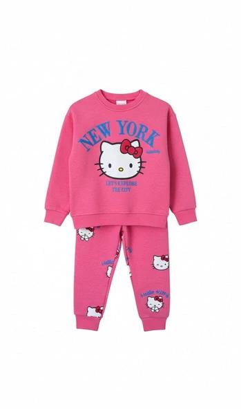 LUCCO KIZ ÇOCUK KİTY 3 İPLİK ŞARDONSUZ EŞOFMAN TAKIMI - Resim 2