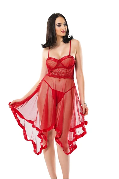 Kırmızı Petli Tül Şifon Gecelik ürün görseli 1