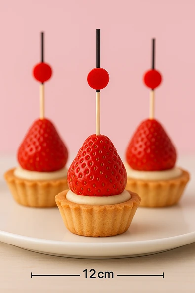 50’li Kırmızı Davul Kürdan 12 cm – Parti, Sunum, Kanape, Kokteyl ve Peynir Tabağı İçin Dekoratif Kürdan - Resim 3