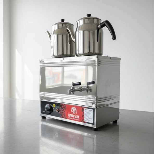 Han Çelik Çift Demlikli Endüstriyel Elektrikli Çay Kazanı - Demlik Hediyeli - Resim 4