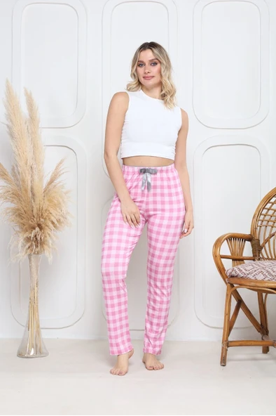 Viskon likralı alt pijama ekıse pembe baskı desenli q6018 - Resim 2