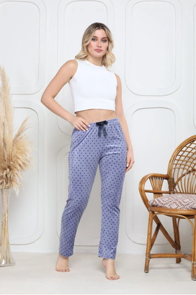 Kadife pijama altı mavi üstüne siyah Pontiye desenli q7013 - Resim 2