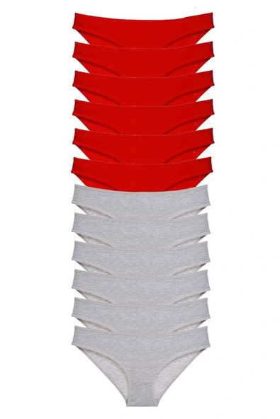 LitaeTrend 12 adet Eko Set Likralı Kadın Slip Külot Kırmızı Gri ürün görseli 1