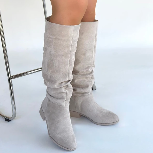 Winda Bej Süet Körüklü Çizme - Resim 4