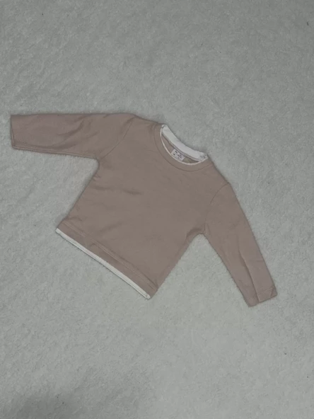 Yaka ve bel biyeli sweatshirt pudra ürün görseli 1