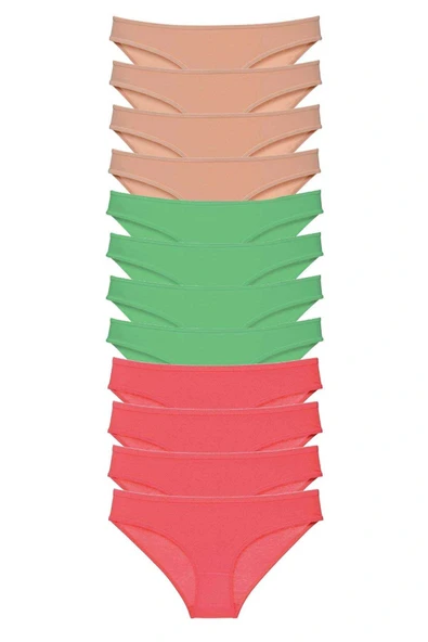 LitaeTrend 12 adet Süper Eko Set Likralı Kadın Slip Külot Ten Yeşil Fuşya ürün görseli 1