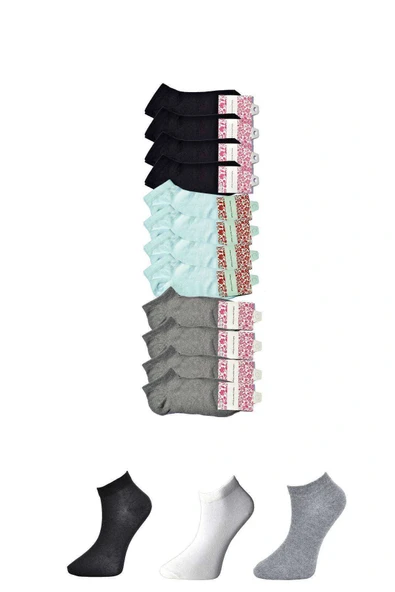 LitaeTrend Siyah Gri ve Beyaz Kadın Bilek Çorap 12 çift ürün görseli 1