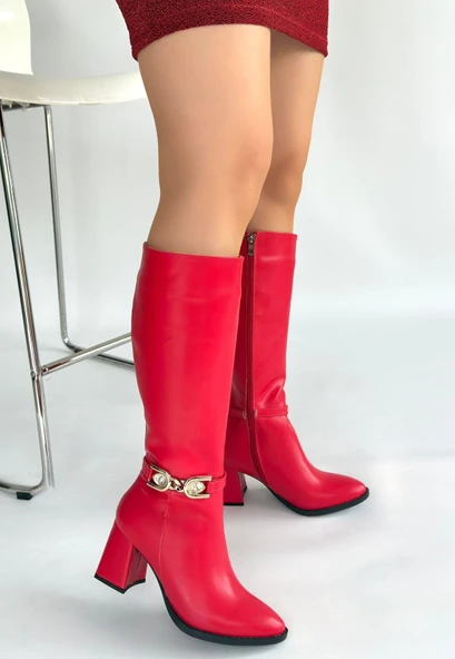 Mooni Kırmızı Cilt Topuklu Çizme - Resim 3