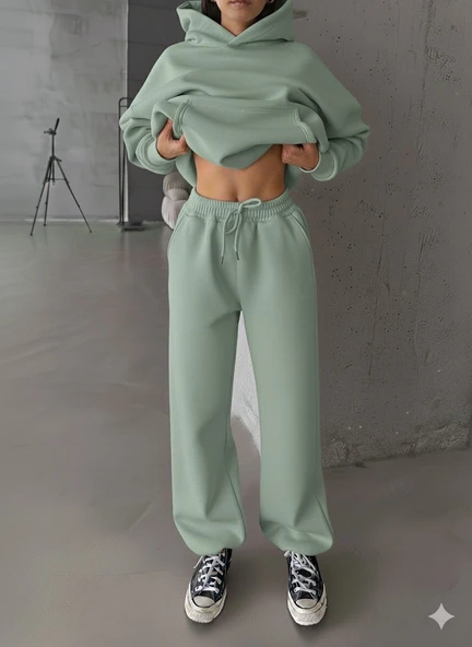 3 iplik şardonlu Lastik paça eşofman mint p510439 ürün görseli 1