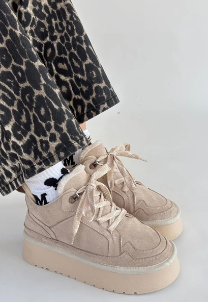 Muden Bej Süet Bağcıklı Bot - Resim 3