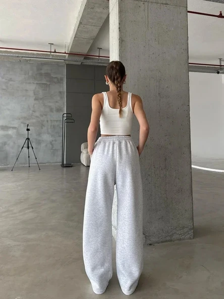 3 iplik şardonlu oversize eşofman gri - Resim 3