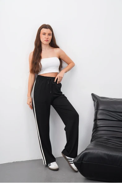 Yandan çift şeritli pantolon siyah ürün görseli 1