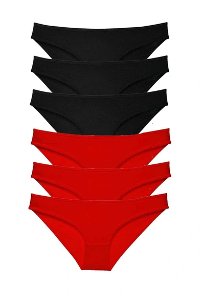 LitaeTrend 6 adet Süper Eko Set Likralı Kadın Slip Külot Siyah Kırmızı ürün görseli 1