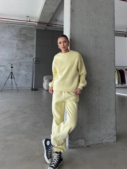 3 iplik şardonlu Lastik paça eşofman sarı p510439 - Resim 3