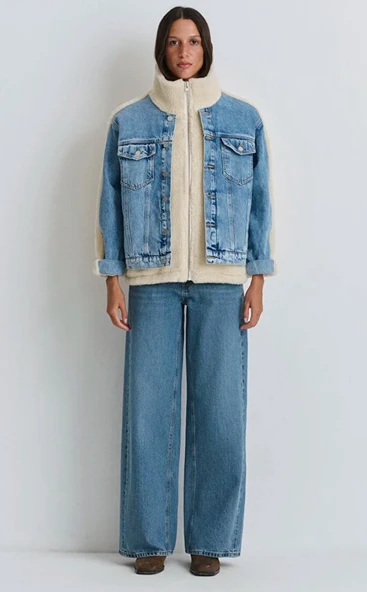 Mavi M1110278 Rubina 90lar Suni Kürklü Jean Ceket Kadın Mont - Resim 11