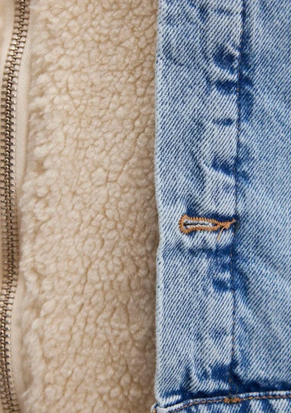 Mavi M1110278 Rubina 90lar Suni Kürklü Jean Ceket Kadın Mont - Resim 17