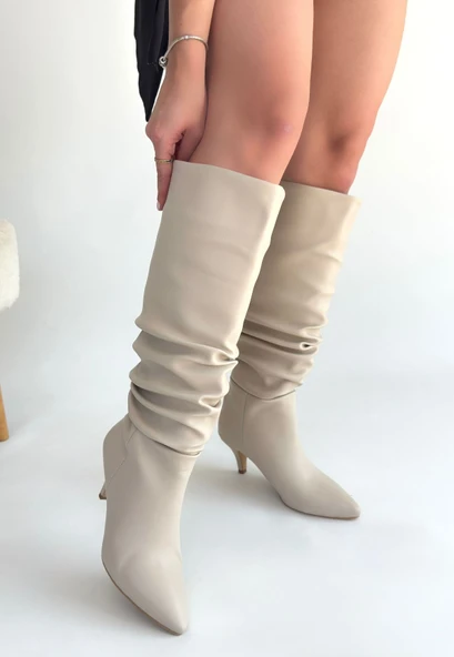 Zelya Bej Cilt Topuklu Çizme - Resim 3