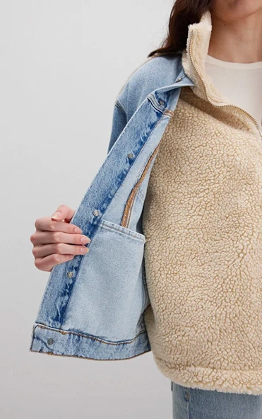 Mavi M1110278 Rubina 90lar Suni Kürklü Jean Ceket Kadın Mont - Resim 22